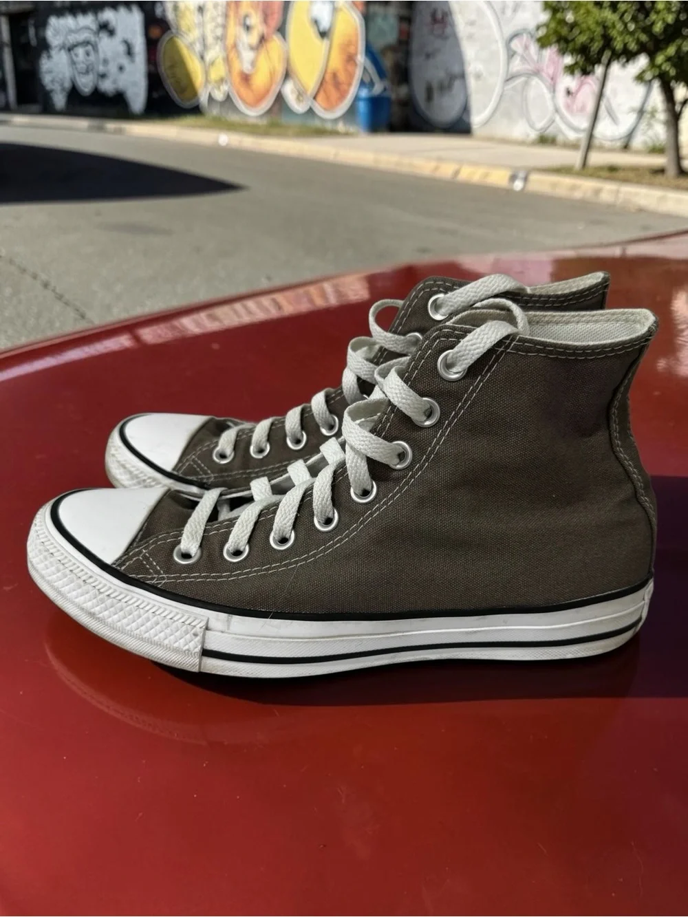 Converse Chuck Taylor High-Top Canvas Sneakers in Grey with White Accents - Picture 4 of 8